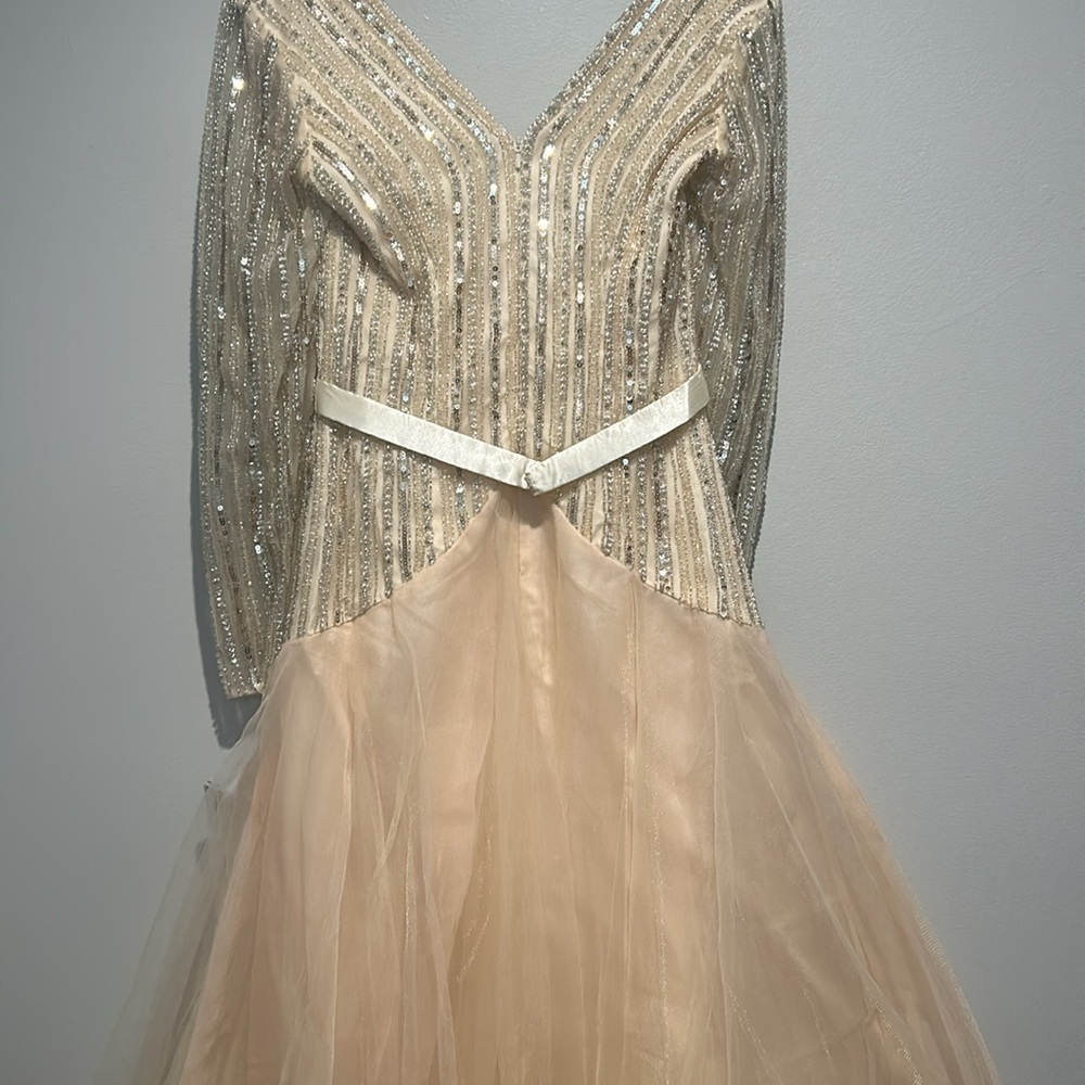 BASIX BLACK LABEL LONG SLEEVE SEQUINED GOWN IN CHAMPAGNE SIZE 6 - Picture 9 of 17